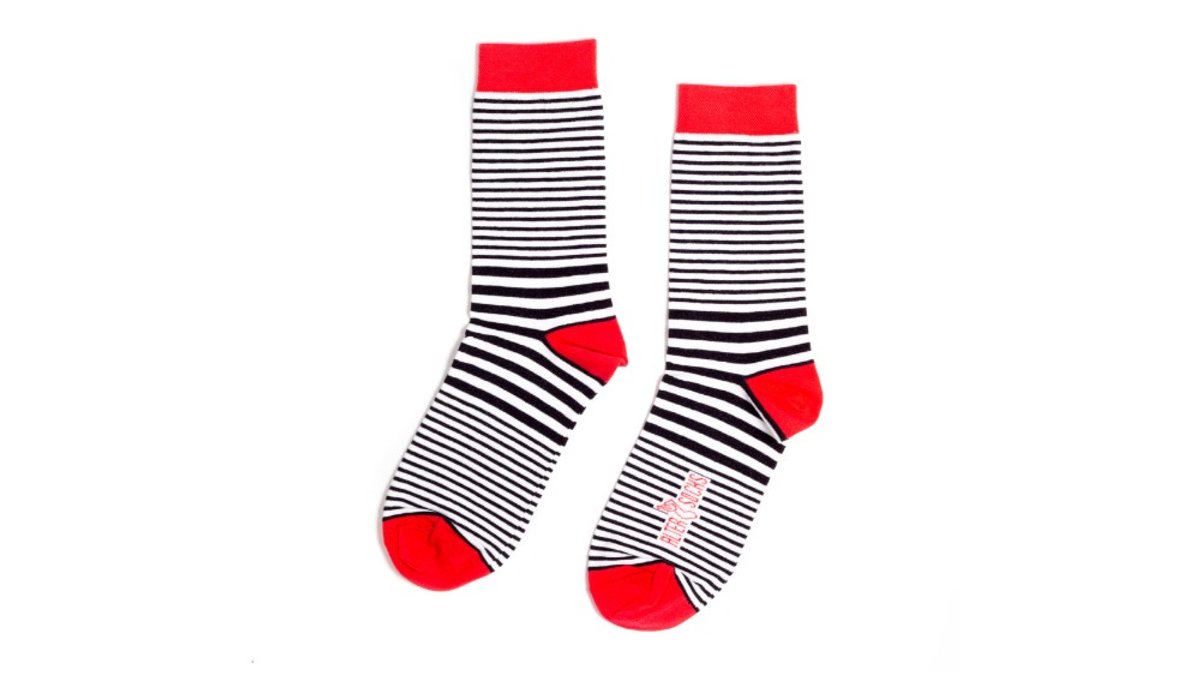 Black and wite stripes with red details socks – Altersocks