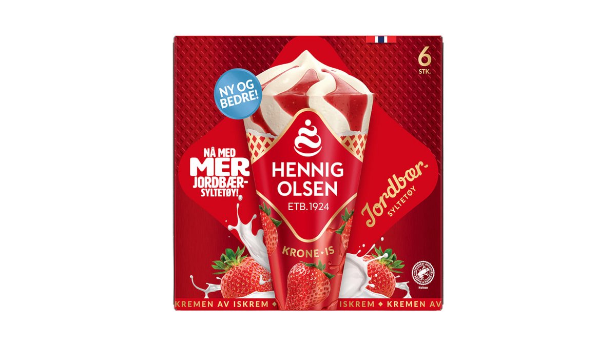 ❄️ Krone-Is Jordbær 6stk - Hennig-Olsen