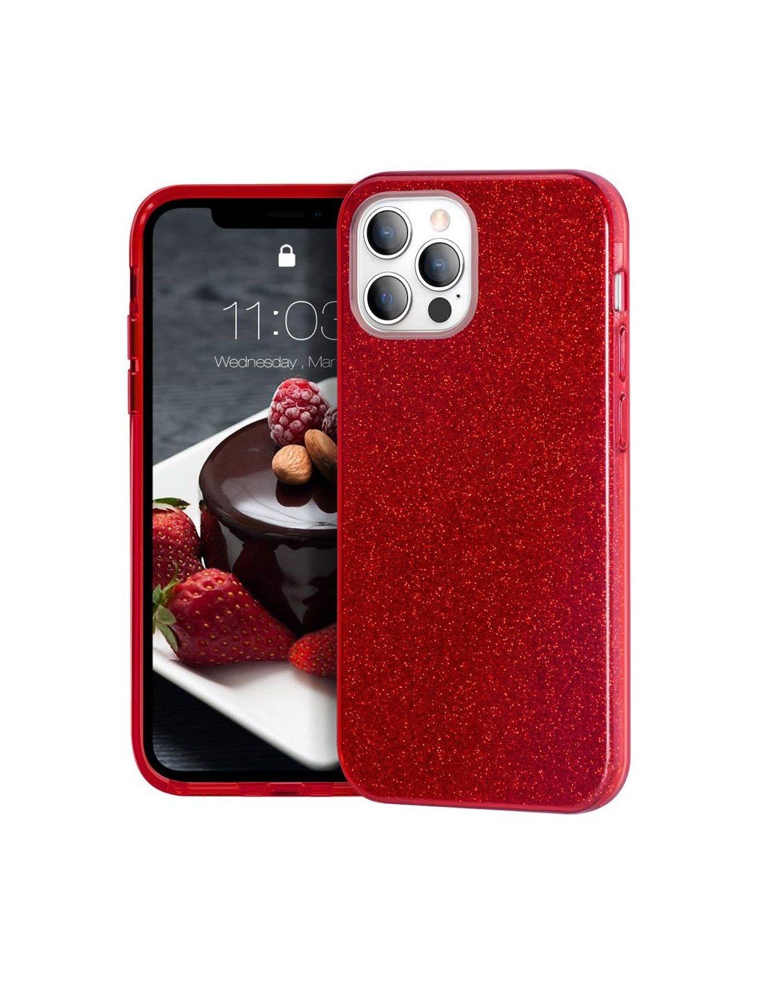 Red Glitter hard cover case iphone 14