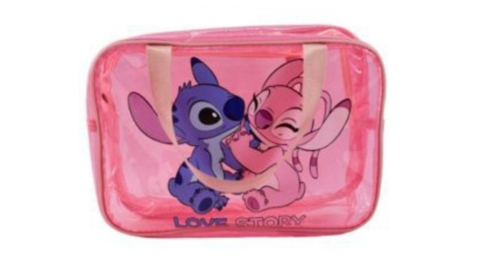 Stitch and Angel pink Transparent Cosmetic Bag